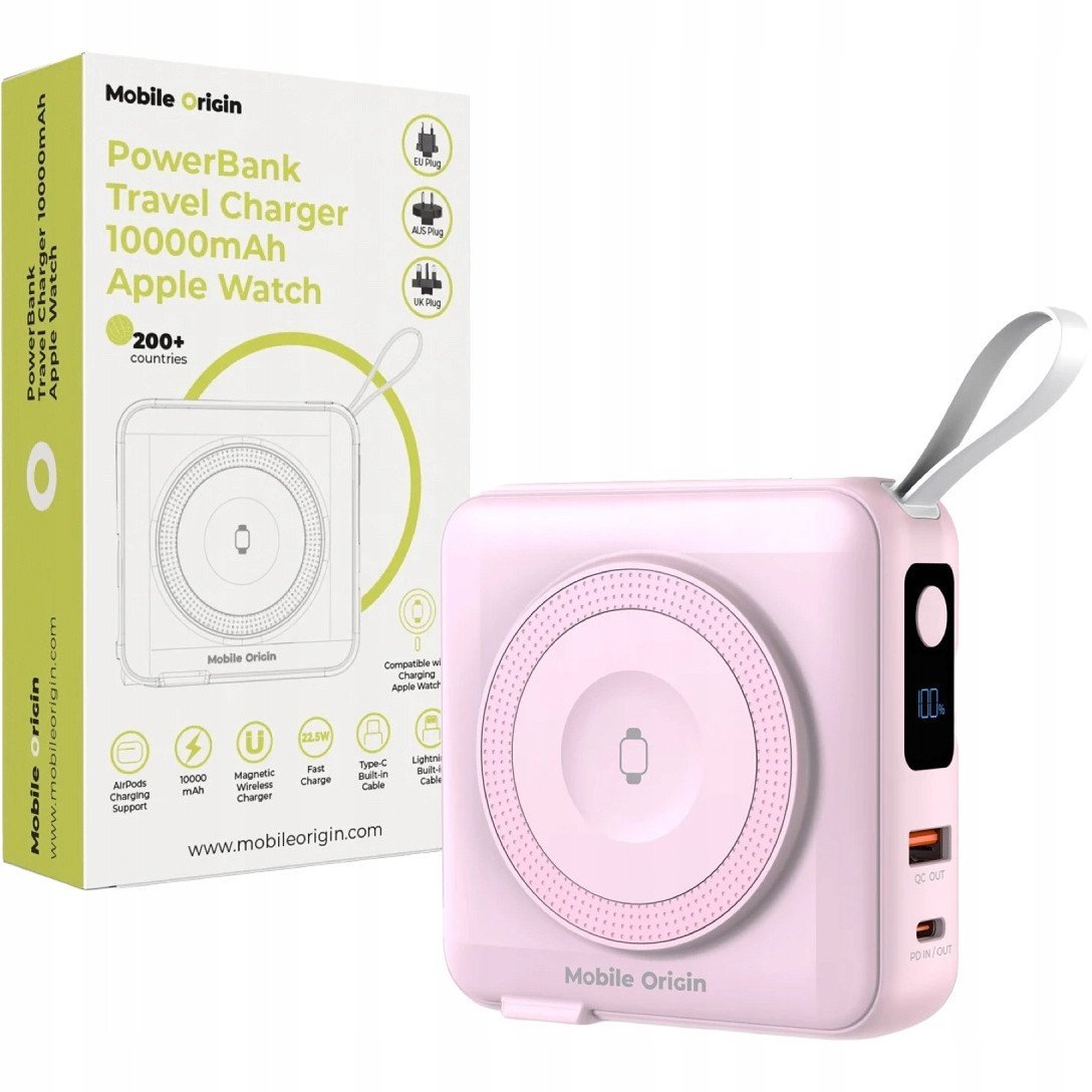 Karikues portativ Mobile Origin Powerbank Travel Charger, 10000mAh, MagSafe 20W, rozë
