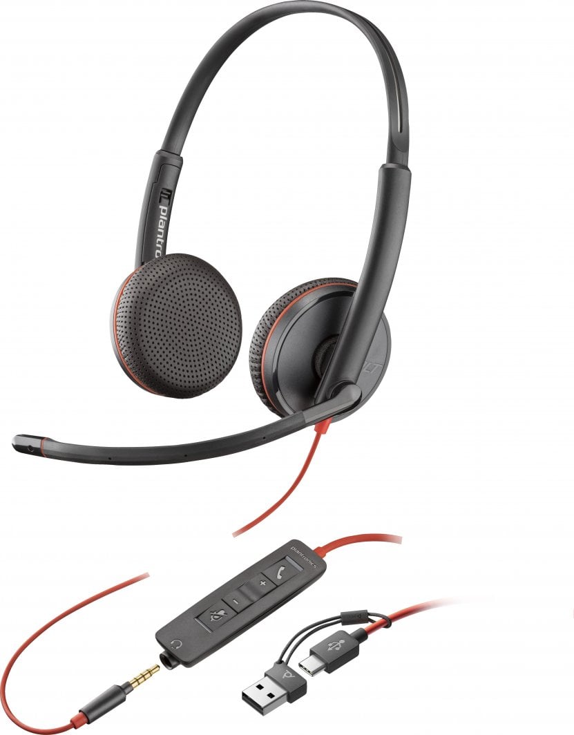 Kufje me mikrofon Poly Blackwire 3225, USB, me kabllo, të zeza