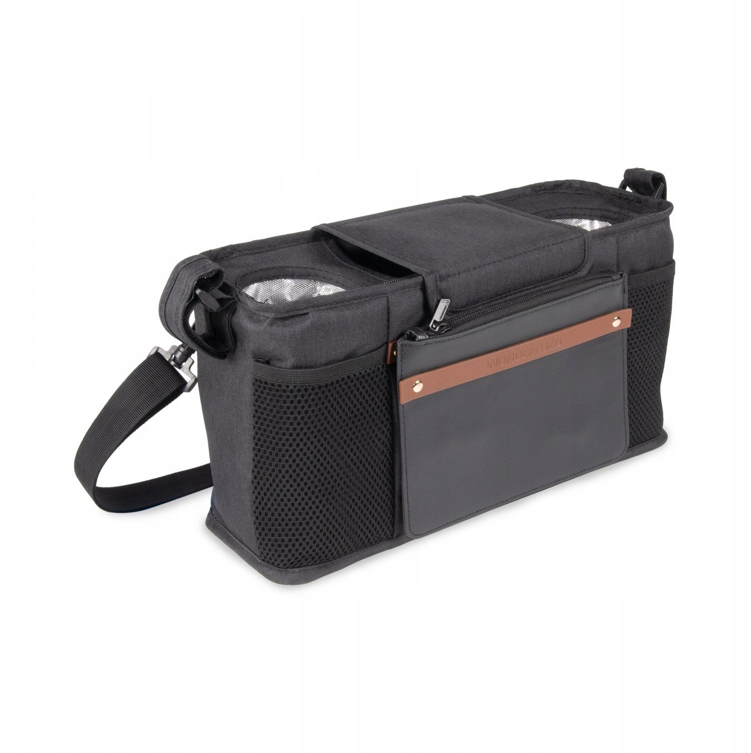Organizues prindëror WonderFold Parent Console 2 Cup, 2 mbajtëse gotash, xhepa me mbyllje, i zi
