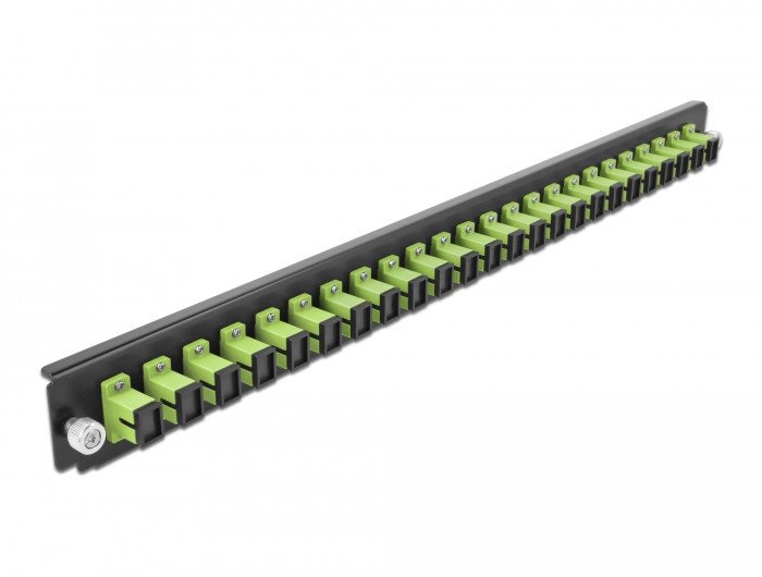 Pllakë montuese rack DeLOCK 43356, për kuti splice, 24 porta SC MM, 1U, jeshile e çelët