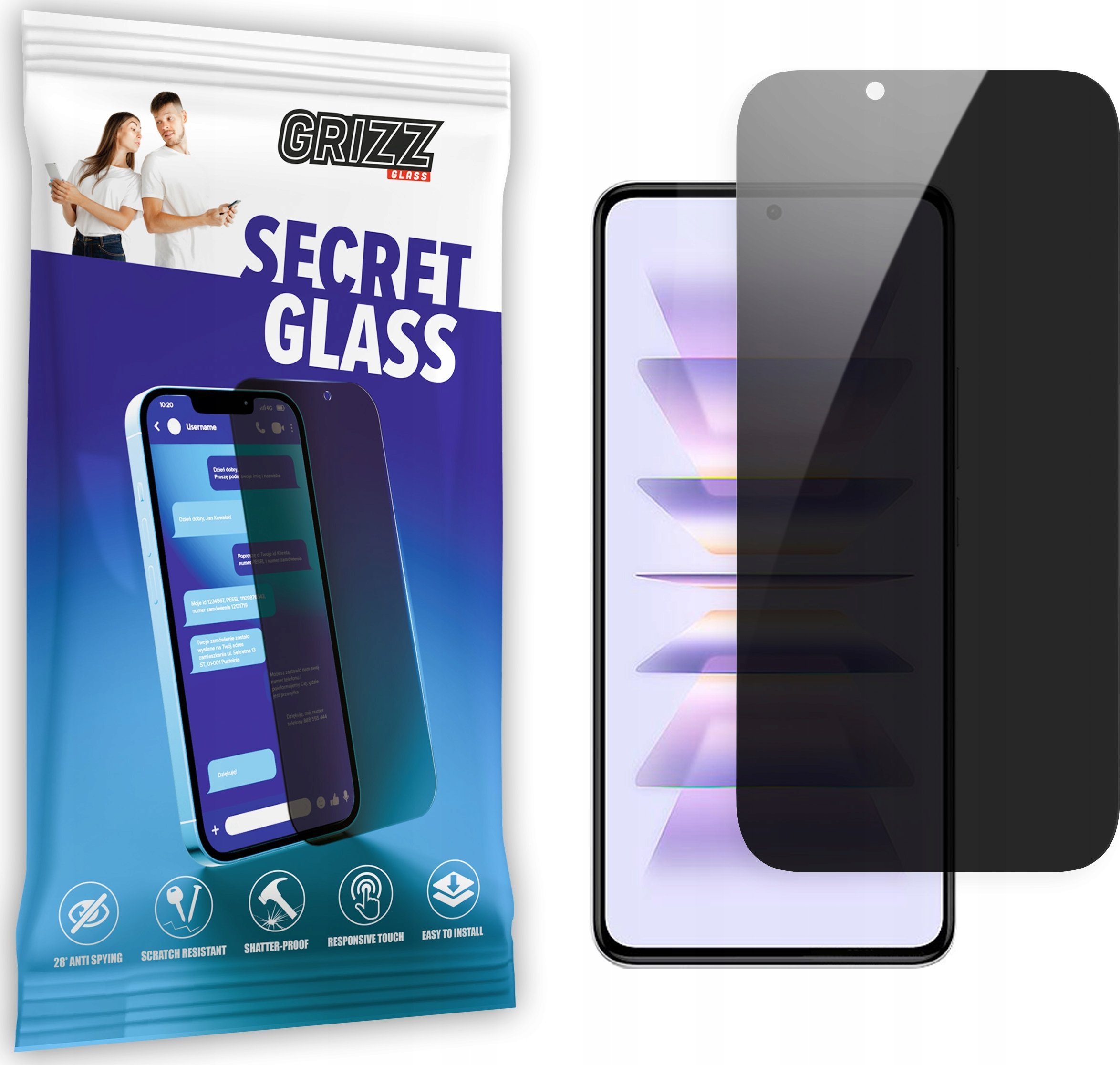 Xham mbrojtës privatësie Grizz SecretGlass për Xiaomi Redmi K40 GE 5G, xham qeramik, i zi