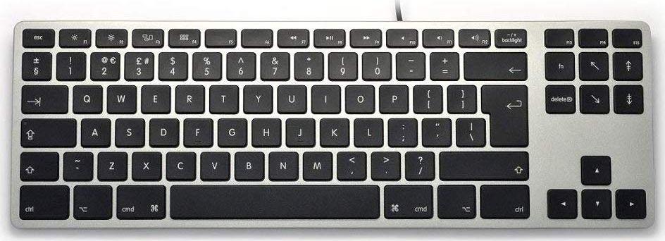Tastierë Matias Wired, me kabllo, UK, e zezë dhe e argjendtë