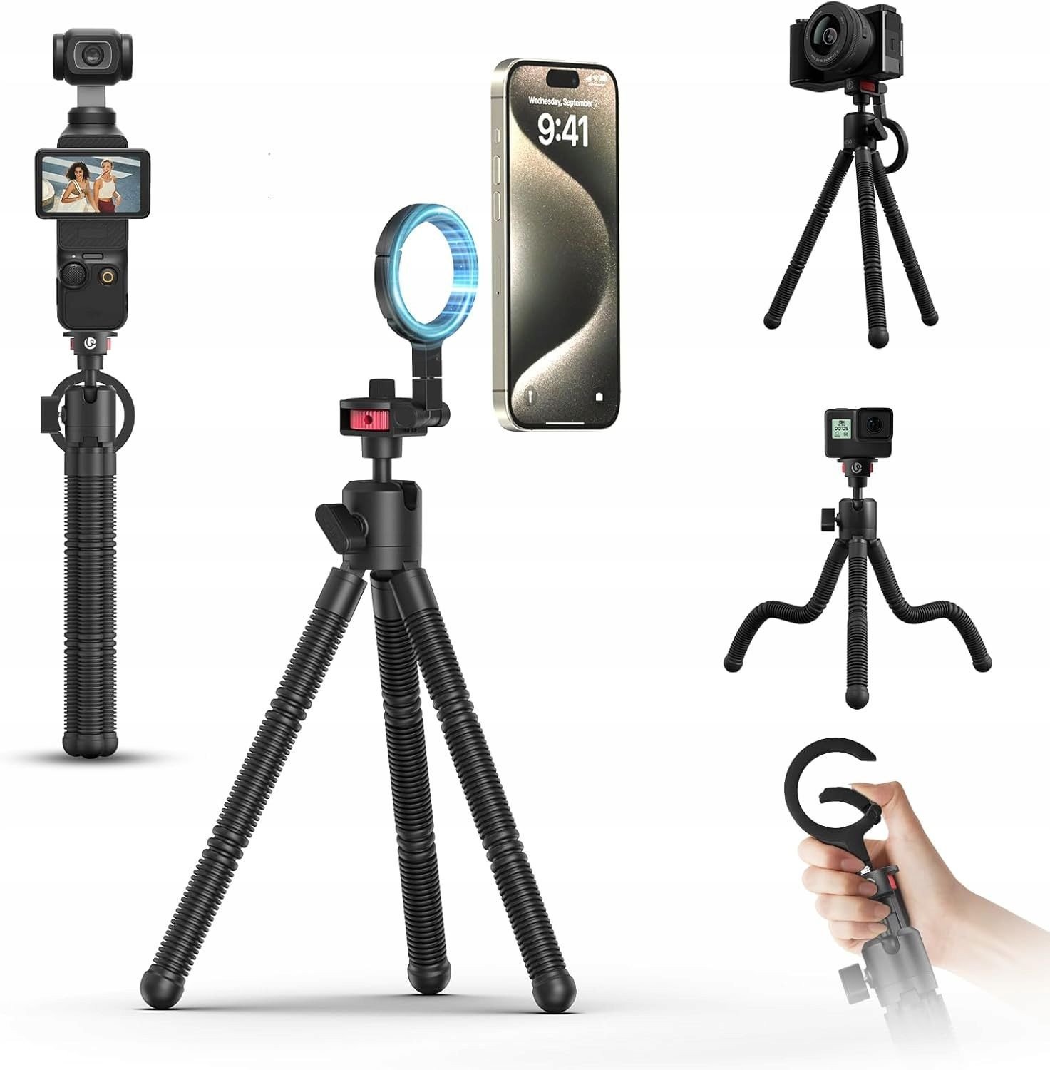 Tripod fleksibël magnetik Ulanzi MT30, kompakt, për kamera dhe telefona, i zi