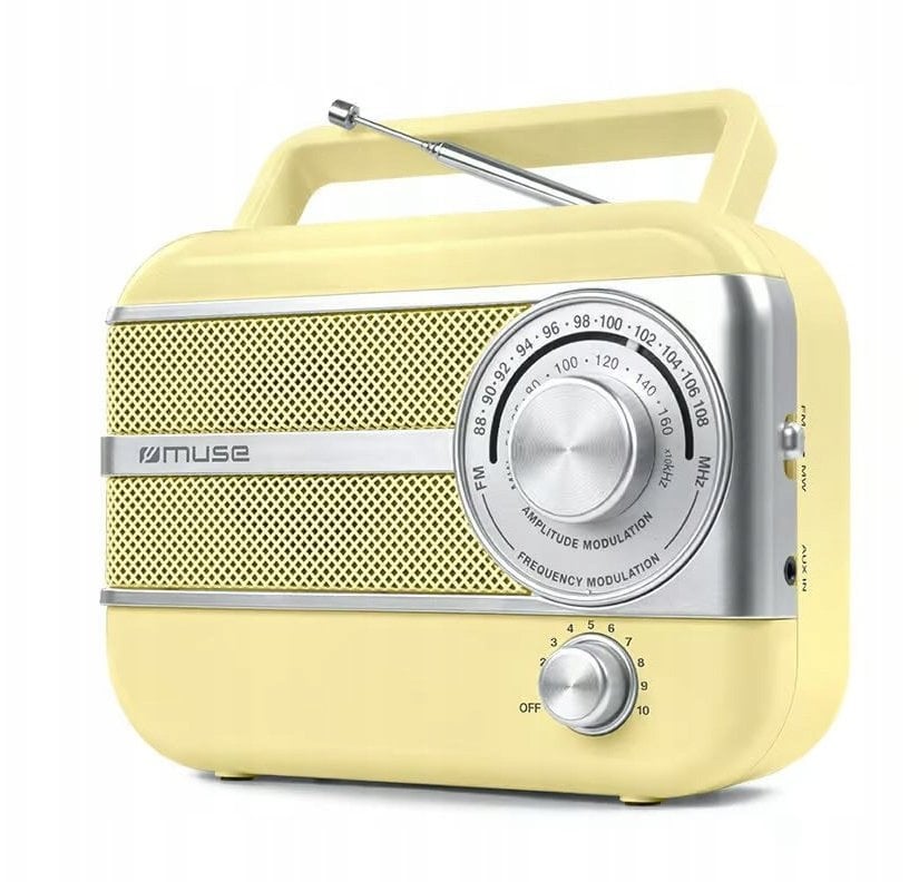 Radio analoge MUSE M-056SC, 2 band FM MW, hyrje AUX, e verdhë retro