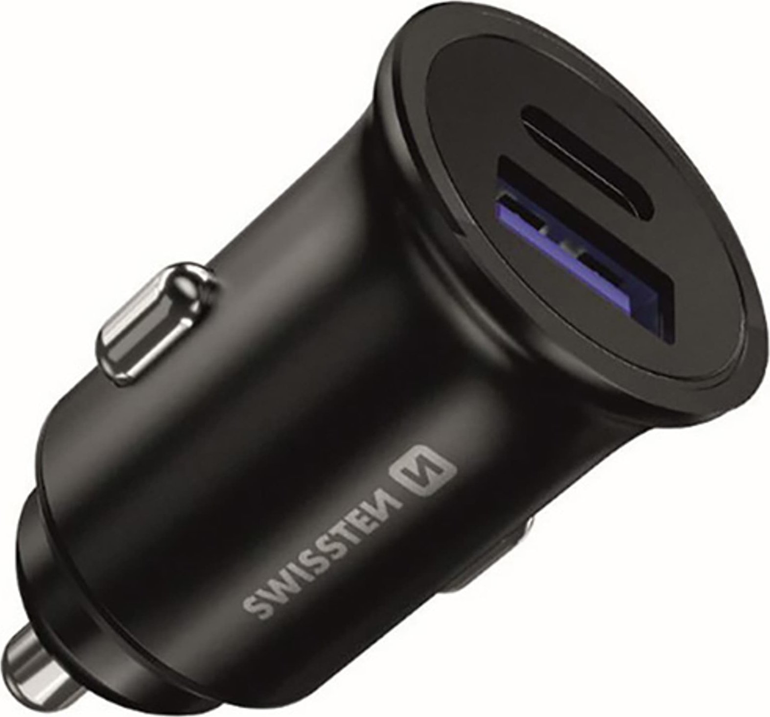Полнач за автомобил Swissten CL адаптер, USB-C Power Delivery, Quick Charge 3.0 36W, црн металик