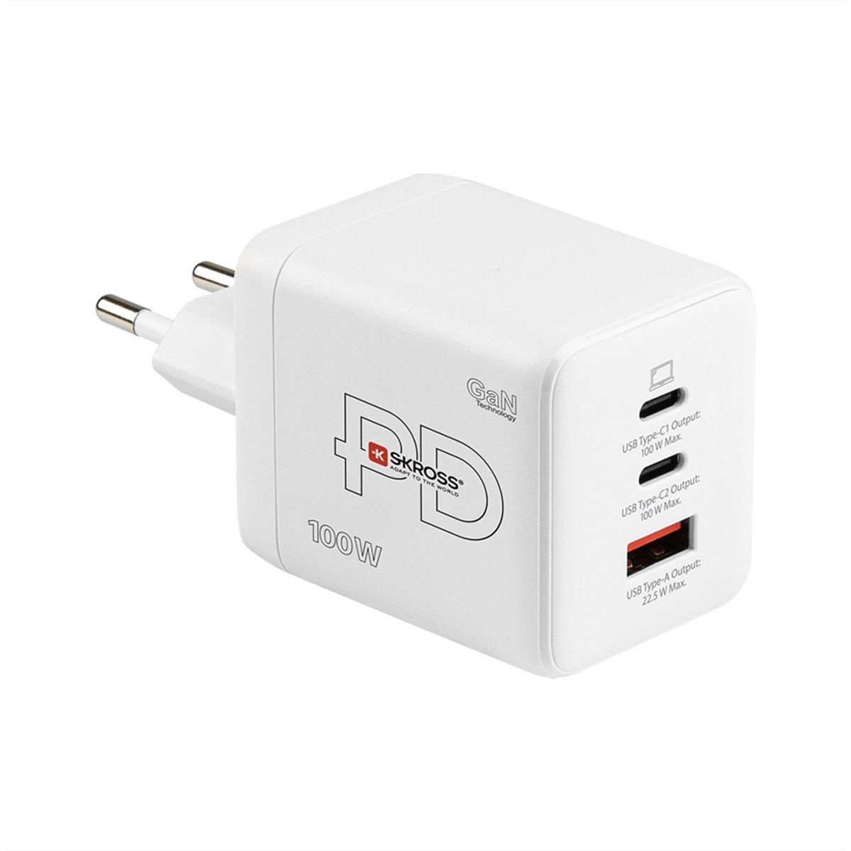 Përshtatës udhëtimi Skross Travel Plug Adapter, 100W, USB A dhe USB C, i bardhë