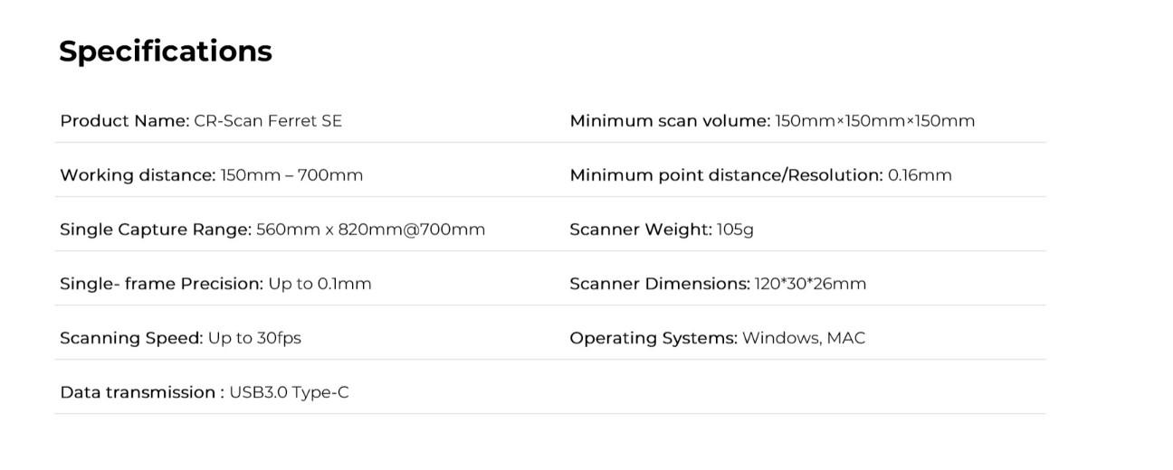 Skaner 3D Creality CR-Scan Ferret SE, desktop, WiFi6, për Mac dhe Windows
