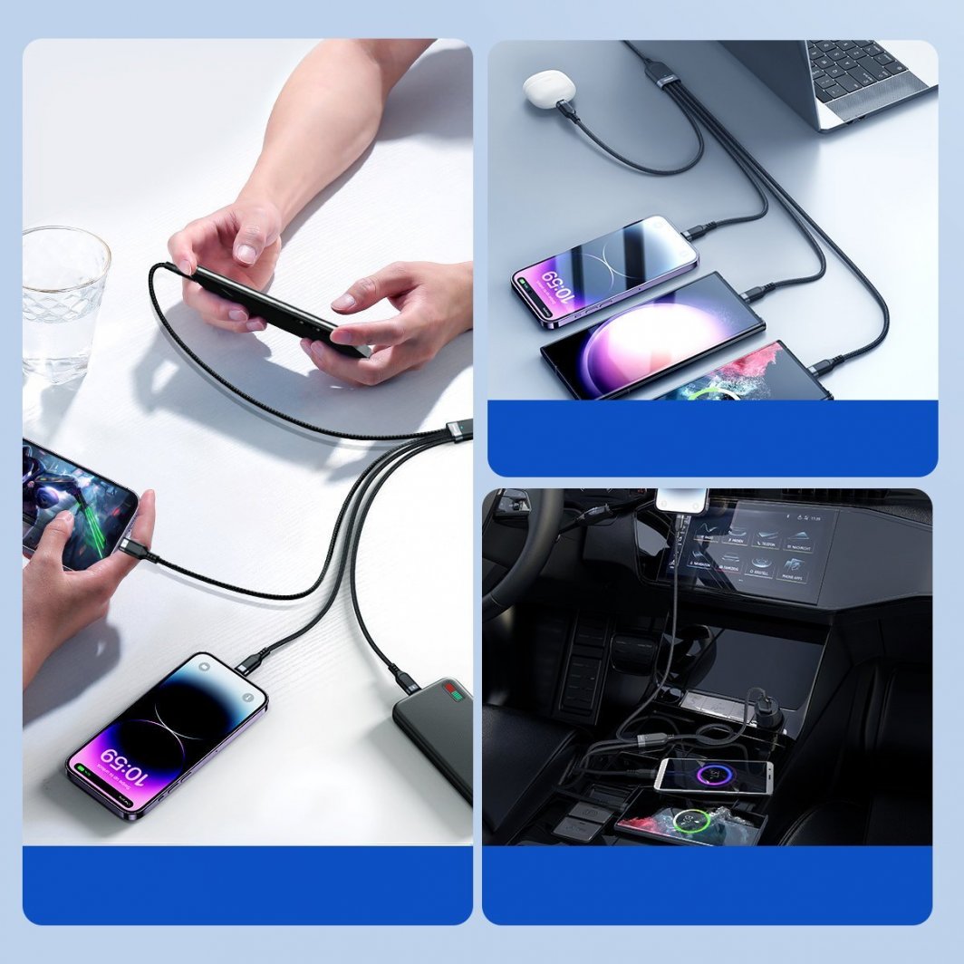 Kabllo USB Joyroom 4in1 JR FC1A1, 1.2m, USB A në Lightning 2x USB C Micro USB, gri