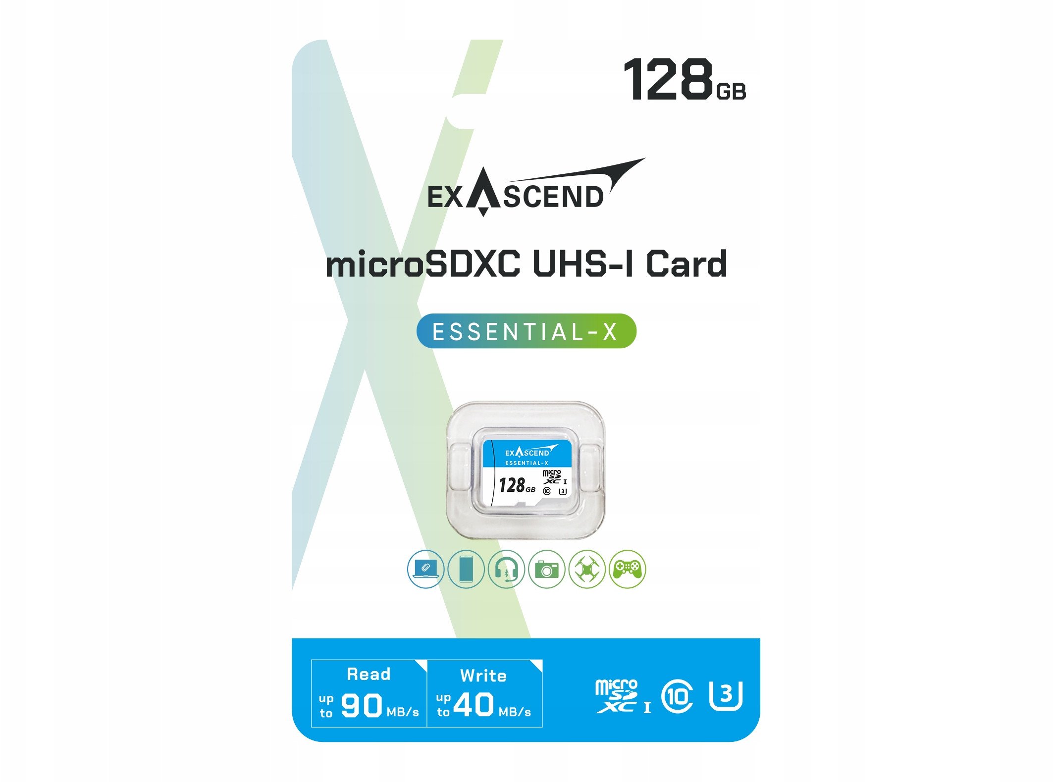 Kartë memorie Exascend Essential X microSD, 128GB, UHS I U3