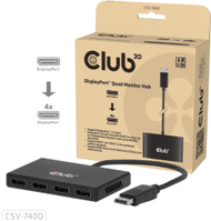 HUB Club 3D CSV-7400, DisplayPort në 4x DisplayPort MST, 4K 30Hz, i zi