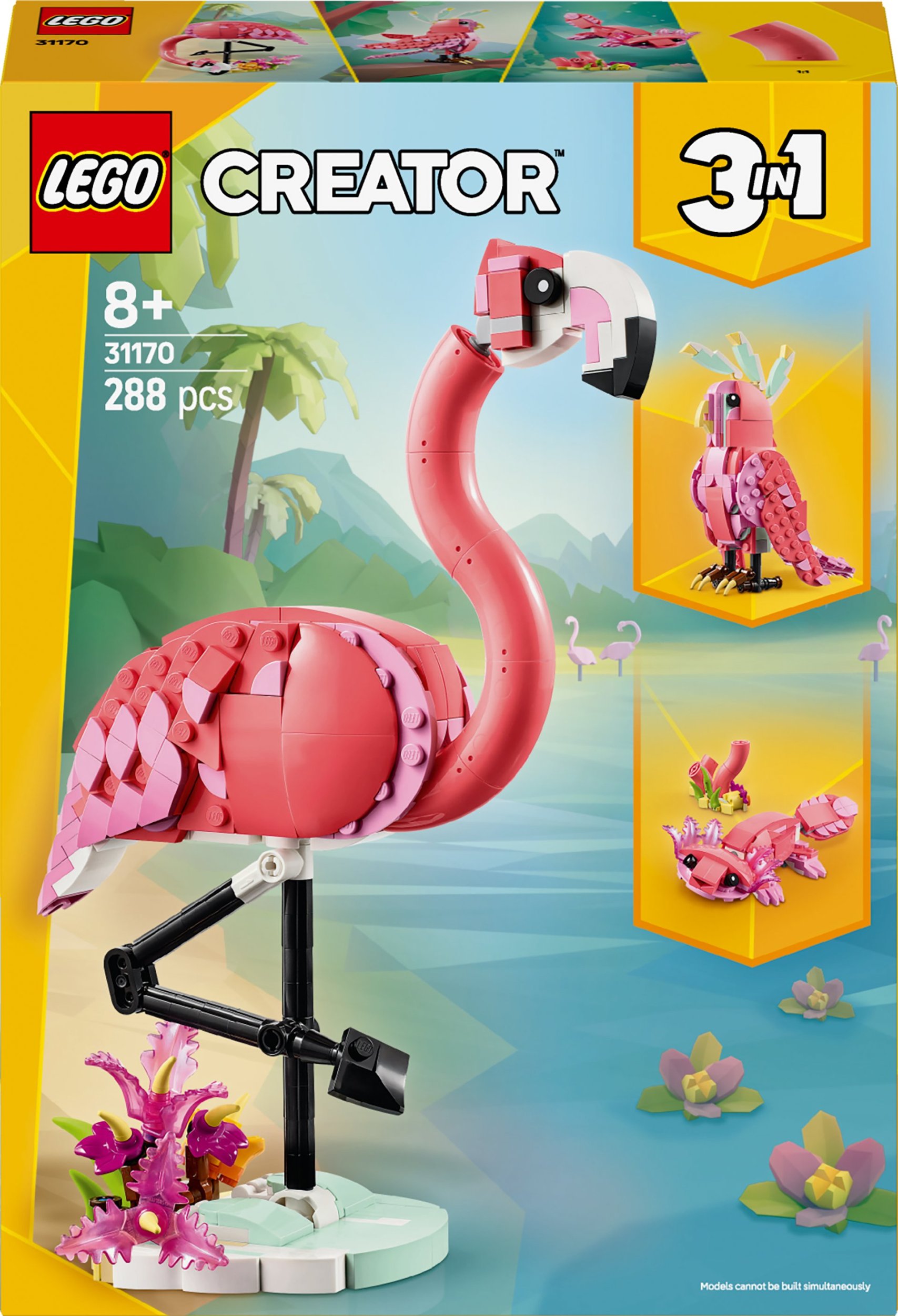 Set LEGO Creator Wild Animals Pink Flamingo, 3 në 1, shumëngjyrësh