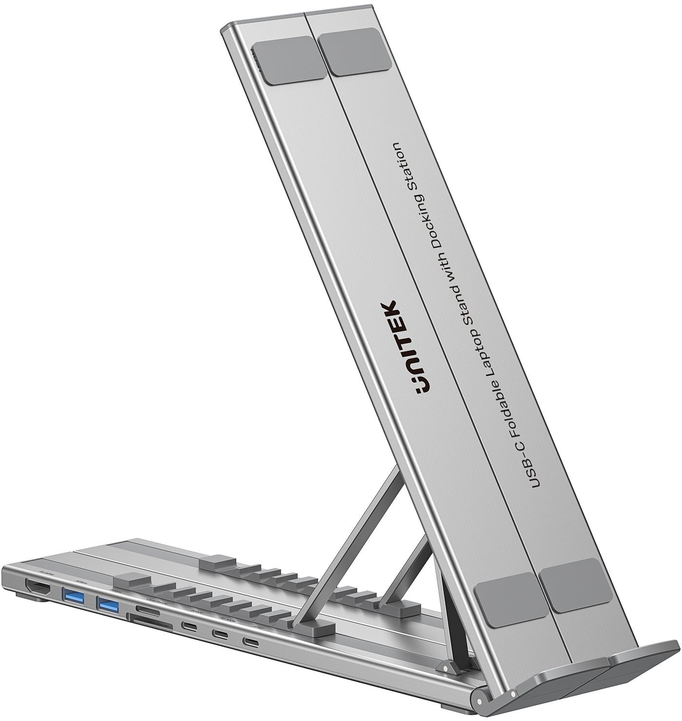 Qëndrim laptopi Unitek Adjustable, USB C/A hub, HDMI 2.0, PD 100W, argjendtë
