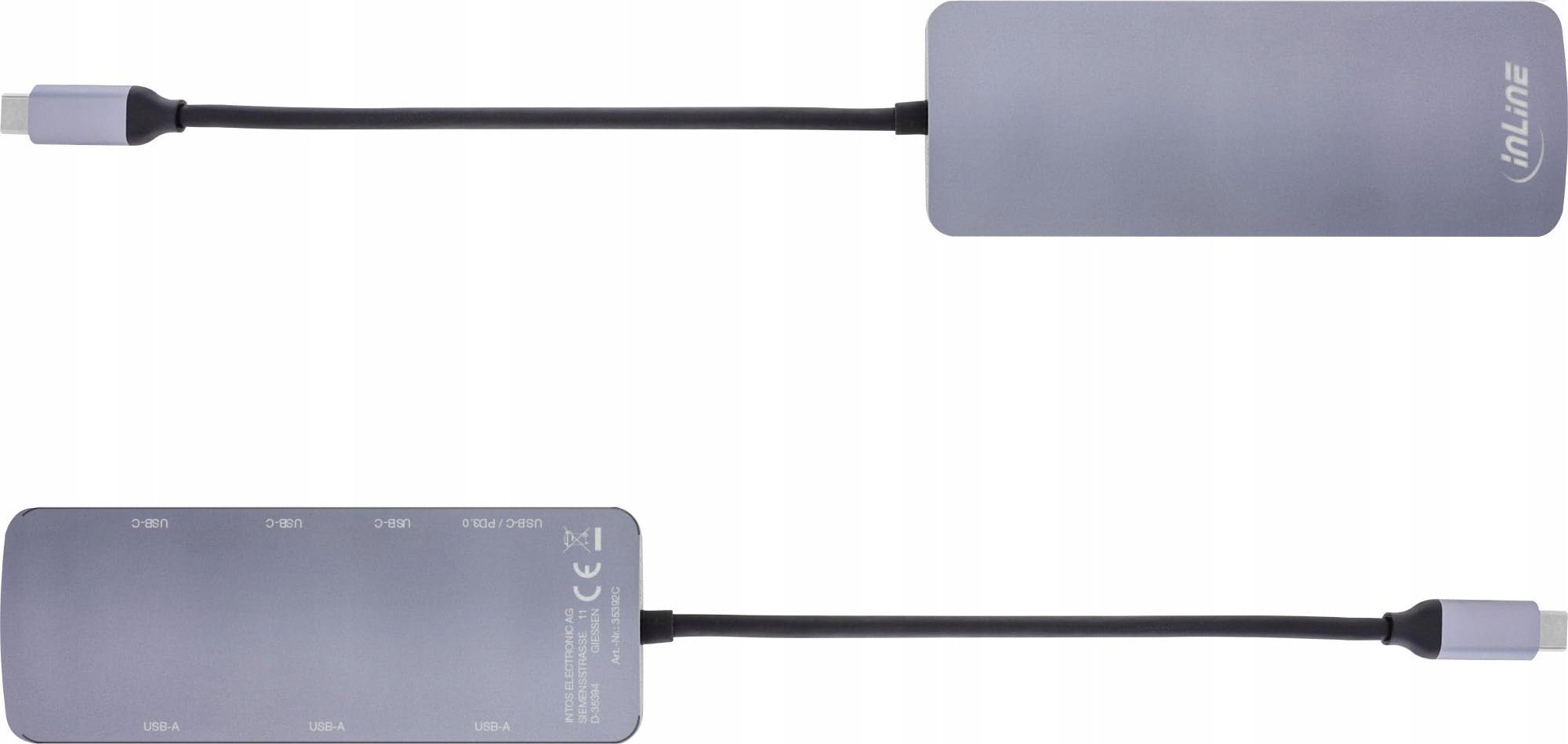 USB концентратор ИнЛајн USB 3.2 Gen 2, 4x USB C, 3x USB A, PD 100W, сив