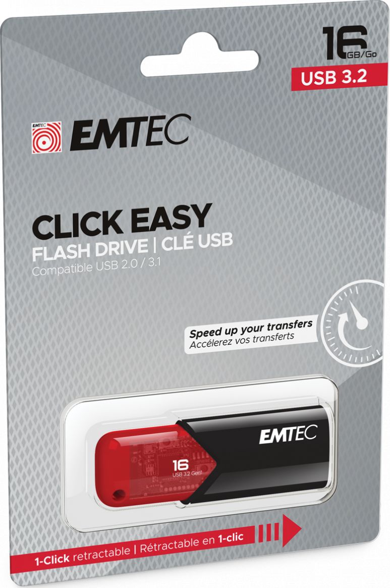USB flash Emtec Click Easy, 256GB, USB 3.2 Gen 1, i zi e kuq