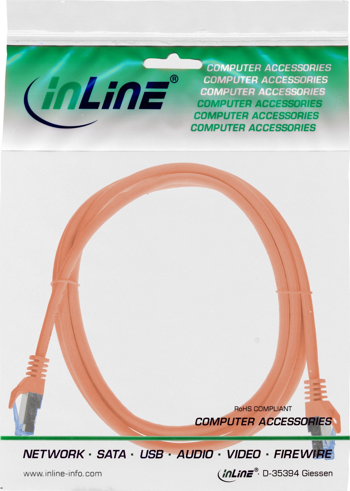 Kabllo rrjeti InLine Patch Cable Cat.6A, S FTP, 1.5m, portokalli