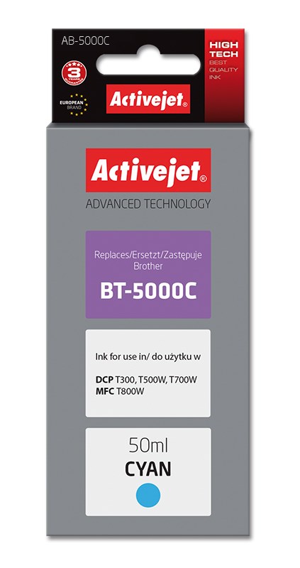 Ngjyrë për printer Activejet AB-5000C (zëvendësim për Brother BT-5000C), 50 ml, e kaltër