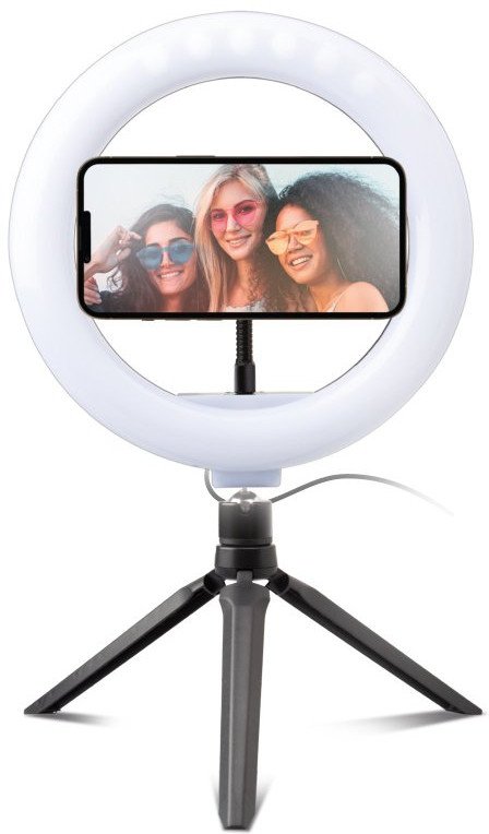 Unazë ndriçimi me tripod SBS LED Ring, 20 cm, me mbajtëse telefoni, e bardhë