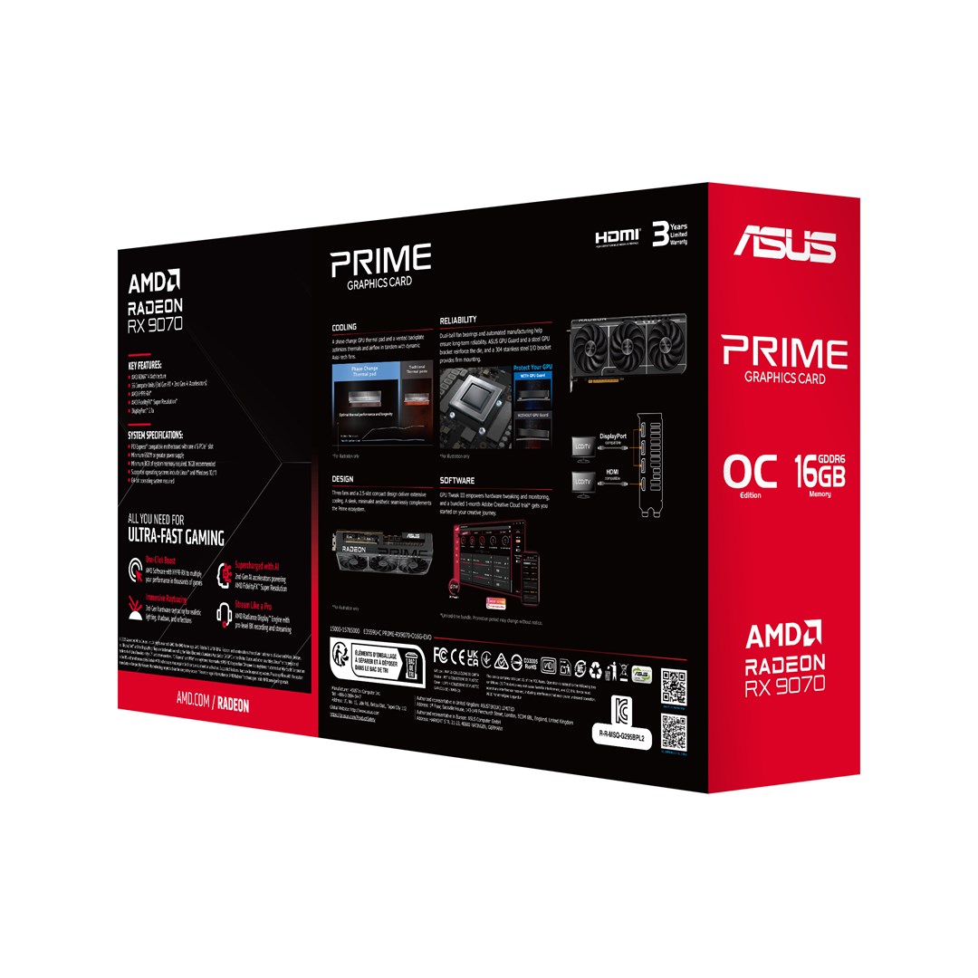 Kartë grafike Asus PRIME RX9070 O16G EVO, 16GB, GDDR6, e bardhë
