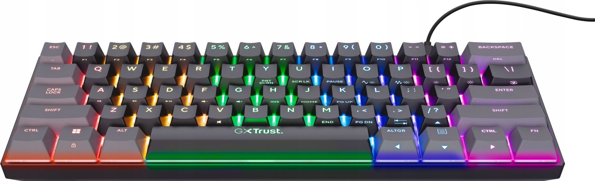 Tastierë gaming Trust GXT867 Acira, 60% mini, me kabllo USB, e zezë