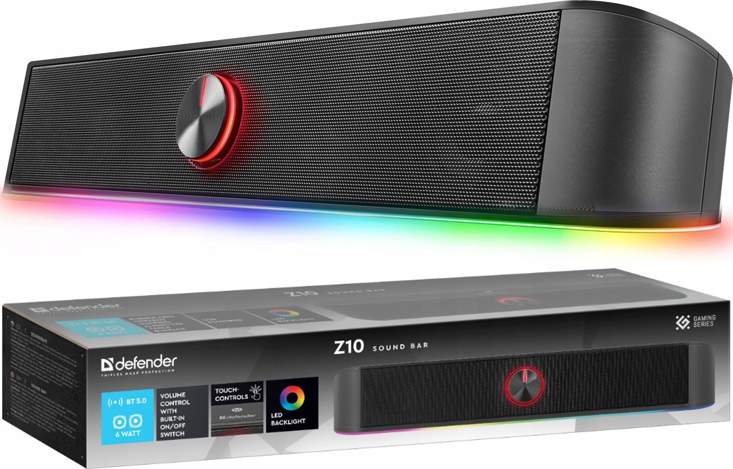 Soundbar Defender Z10, 2.0, 6W, me Bluetooth, me LED RGB, i zi