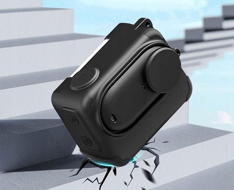 Këllëf silikoni PULUZ PU772B për Insta360 GO 3S, kapak lenteje, rrip dore, i zi