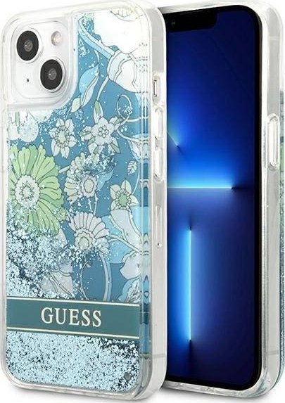 Husë telefoni Guess GUHCP13MLFLSN për iPhone 13, Flower Liquid Glitter, e gjelbër