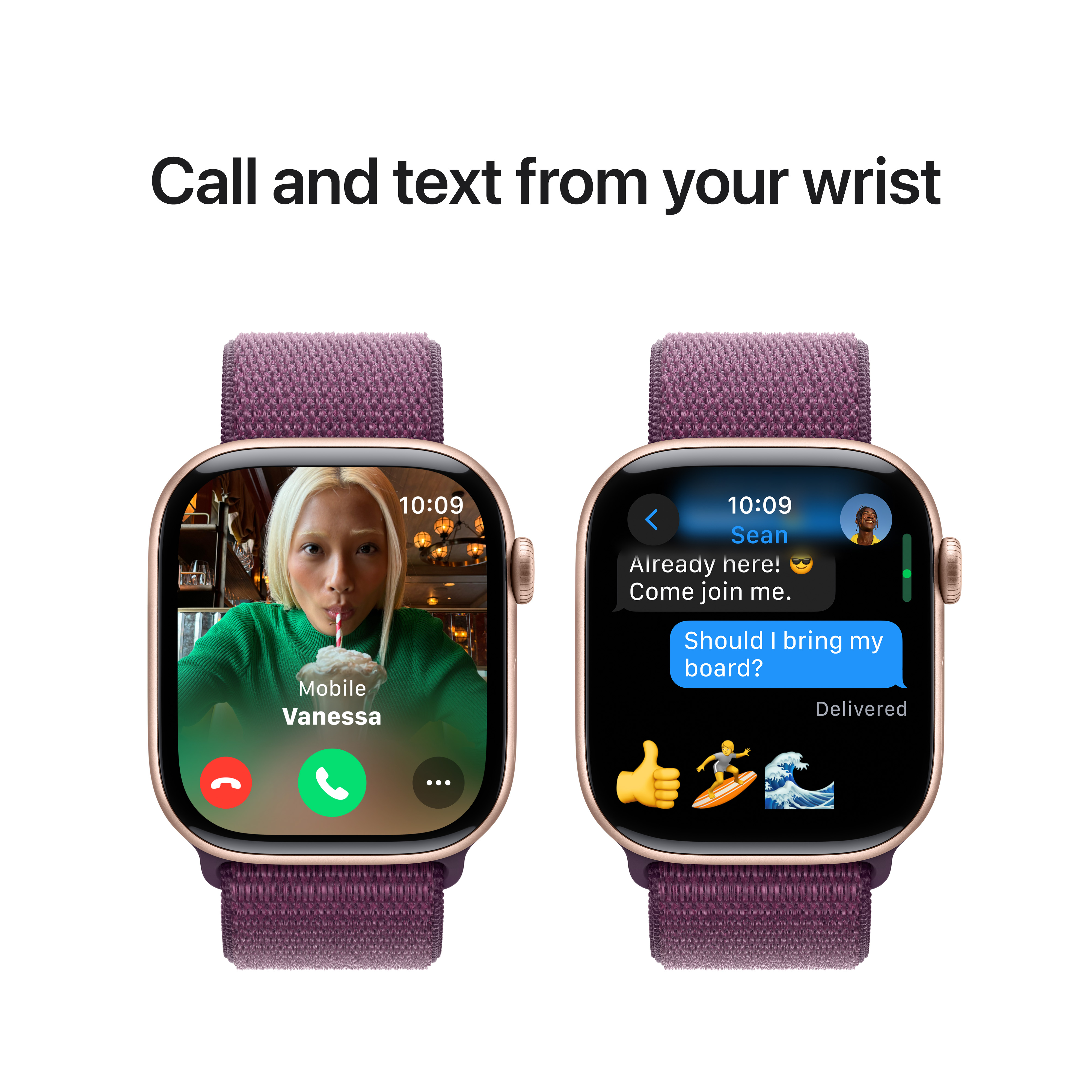 Apple Watch Series 10 GPS, 46mm, Rose Gold Aluminum Case with Plum Sport Loop