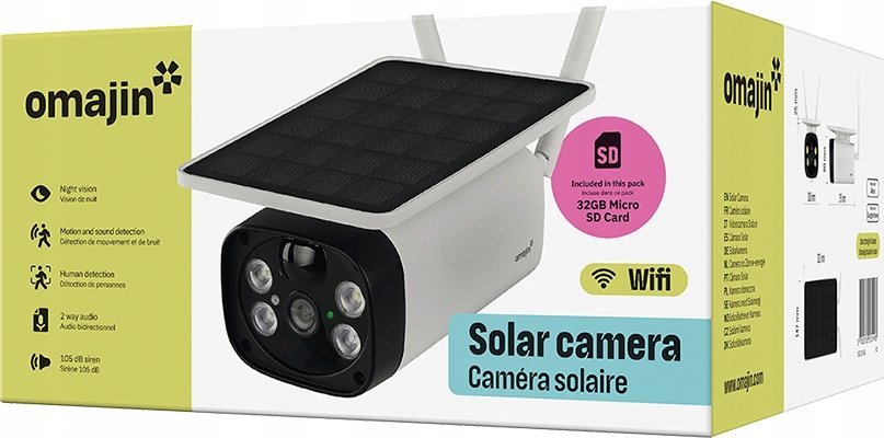 Kamerë sigurie Omajin Solar Video, me energji diellore, për ambiente të jashtme, e bardhë