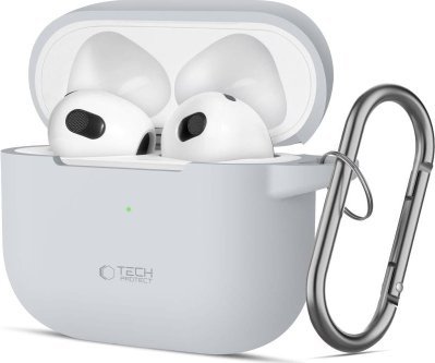 Etui silikon Tech-Protect Hook Case për Apple AirPods 3, me karabinë, gri