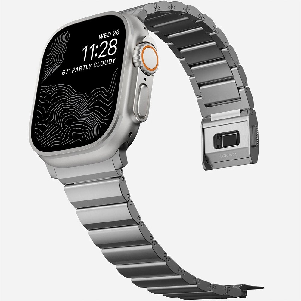 Rrip ore Nomad Titanium Band për Apple Watch 45 49mm, titan, ngjyrë argjendi
