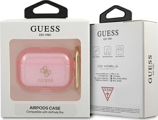 Mbrojtëse Guess GUAPUCG4GP për AirPods Pro, Glitter Collection, TPU, rozë