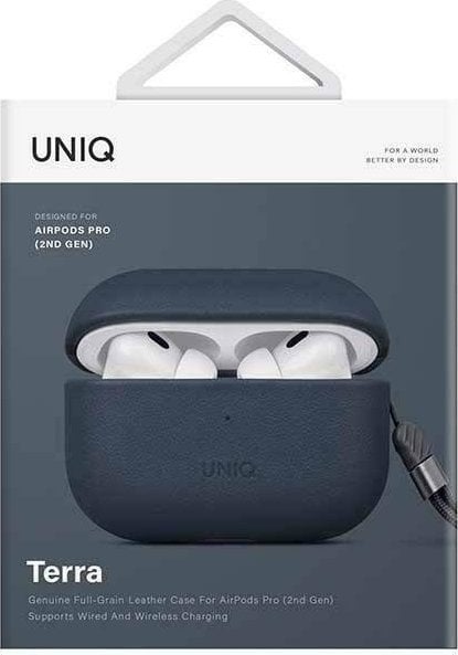 Kopertinë Uniq Terra për Apple AirPods Pro 2, lëkurë natyrale, blu space blue