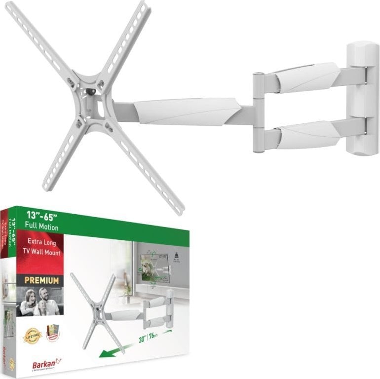 Mbajtëse muri për TV Barkan BM343XLW, 13-65", rrotullim 180°, e bardhë