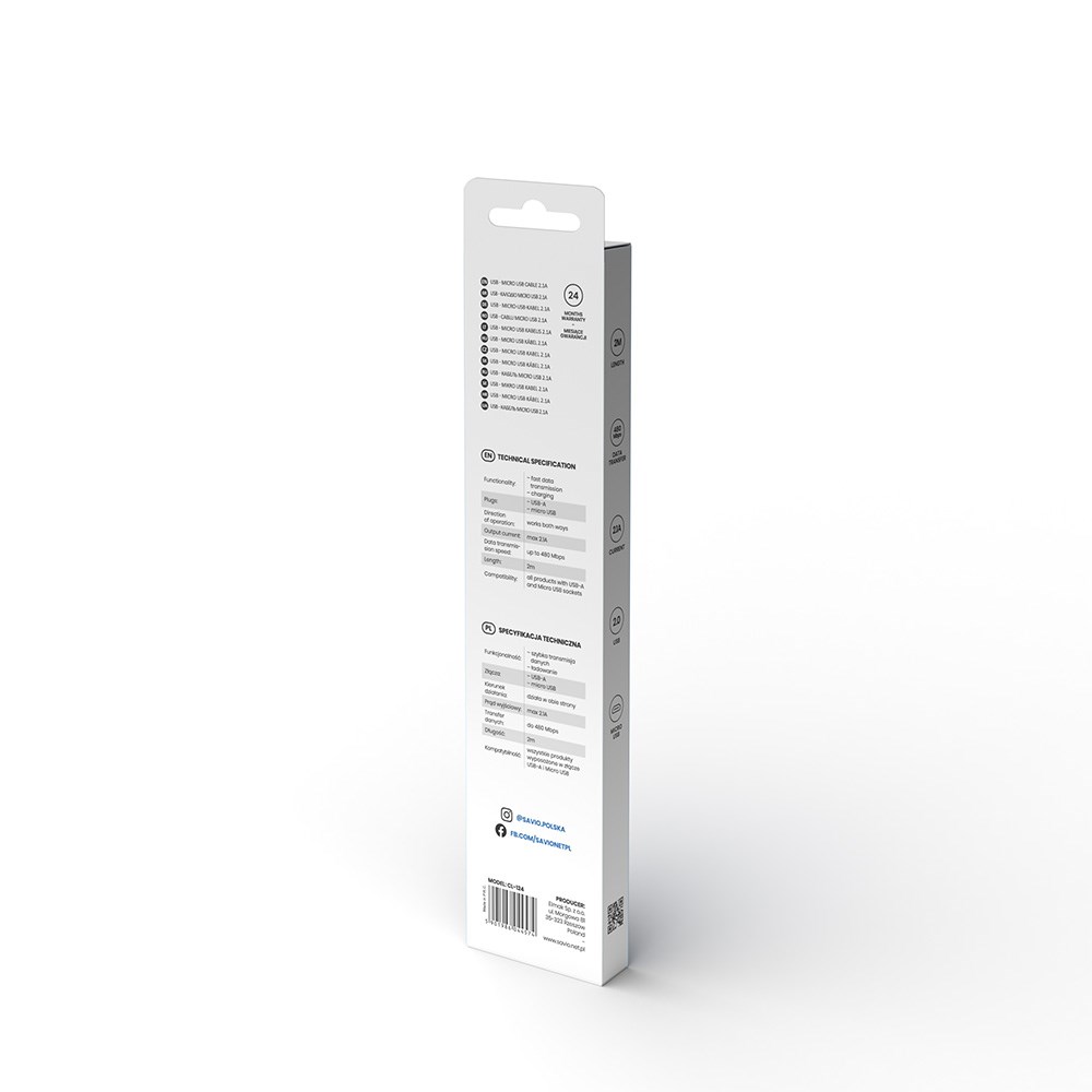 Kabllo Savio, USB A / Micro-USB B, 2 m, e bardhë