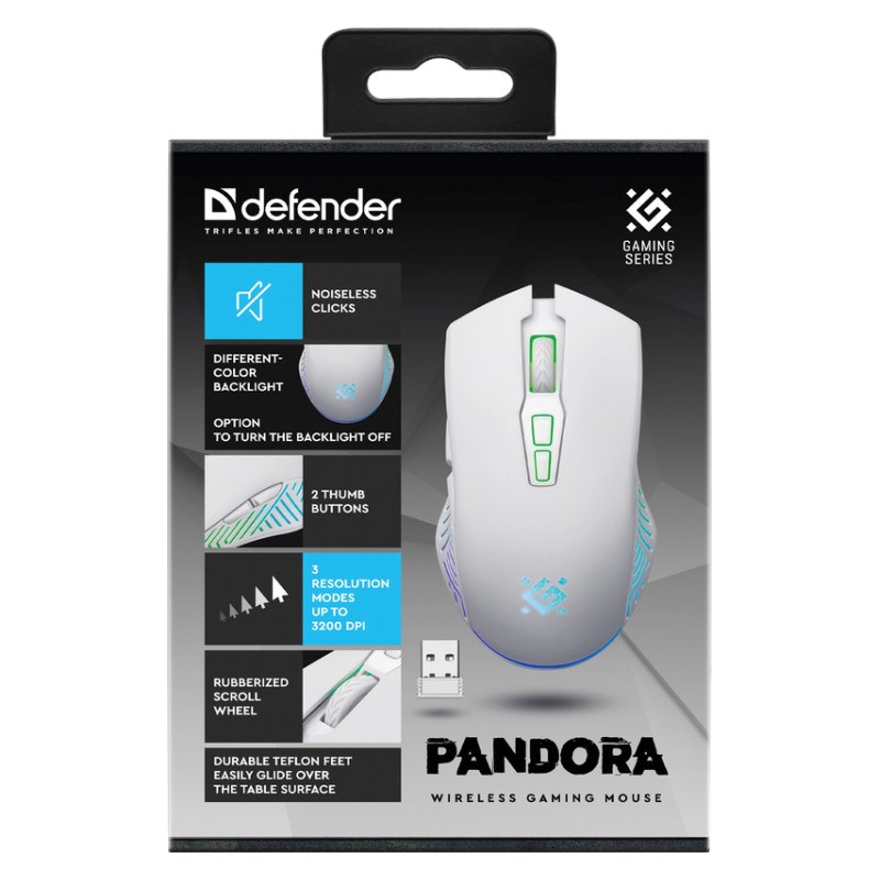 Maus gaming Defender PANDORA RF, 3200 DPI, wireless, i bardhë