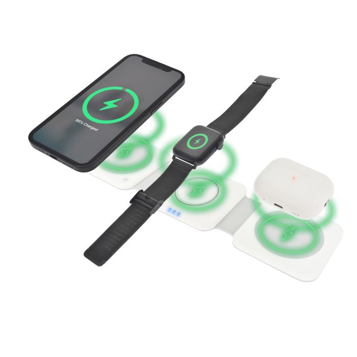Dviced 3-in-1 Foldable Magnetic Wireless Charger, White