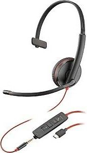 Kufje Plantronics Blackwire C3215, monaurale, USB dhe 3.5 mm, të zeza