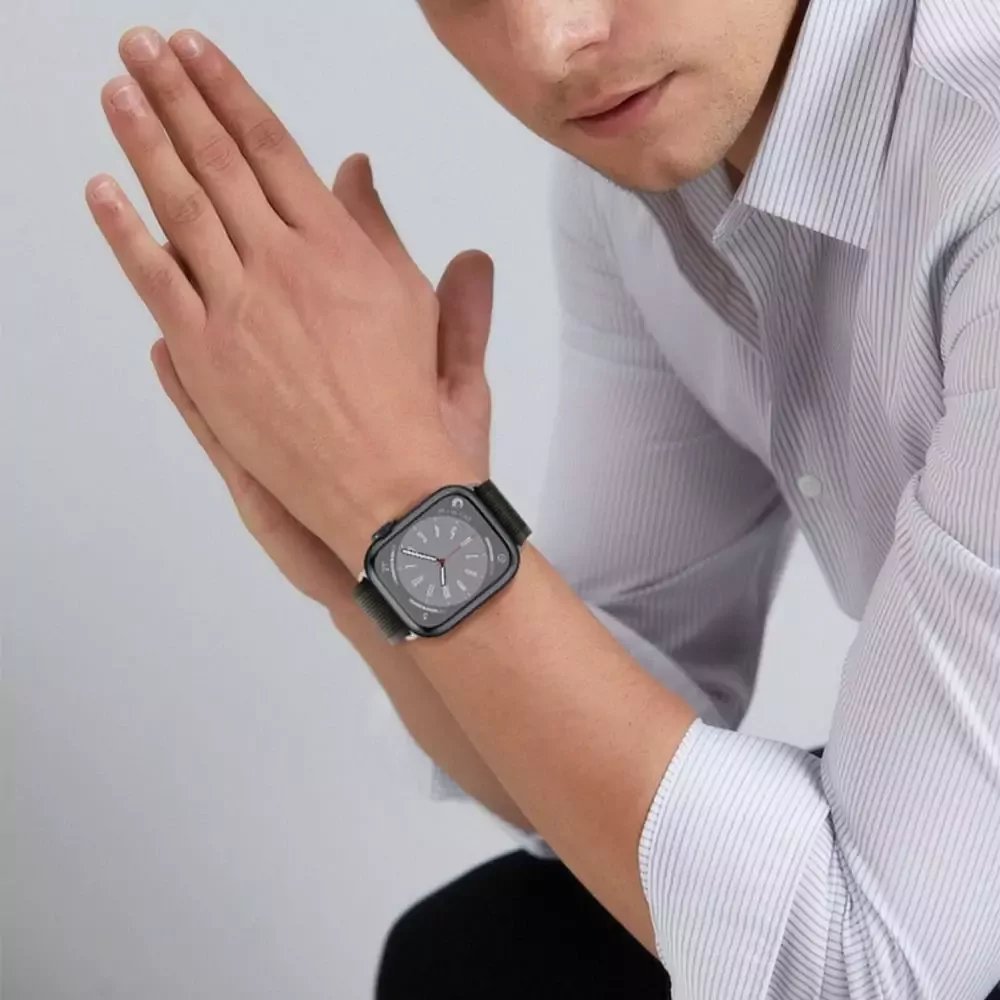Rrip ore Apple Tech-Protect Nylon, për Watch 4 5 6 7 8, mbyllje Velcro, gri me blu