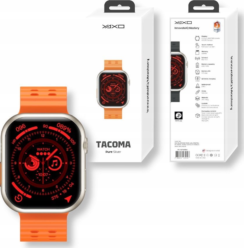Ora inteligjente YAXO TACOMA, ekran i madh, Bluetooth, argjend 2