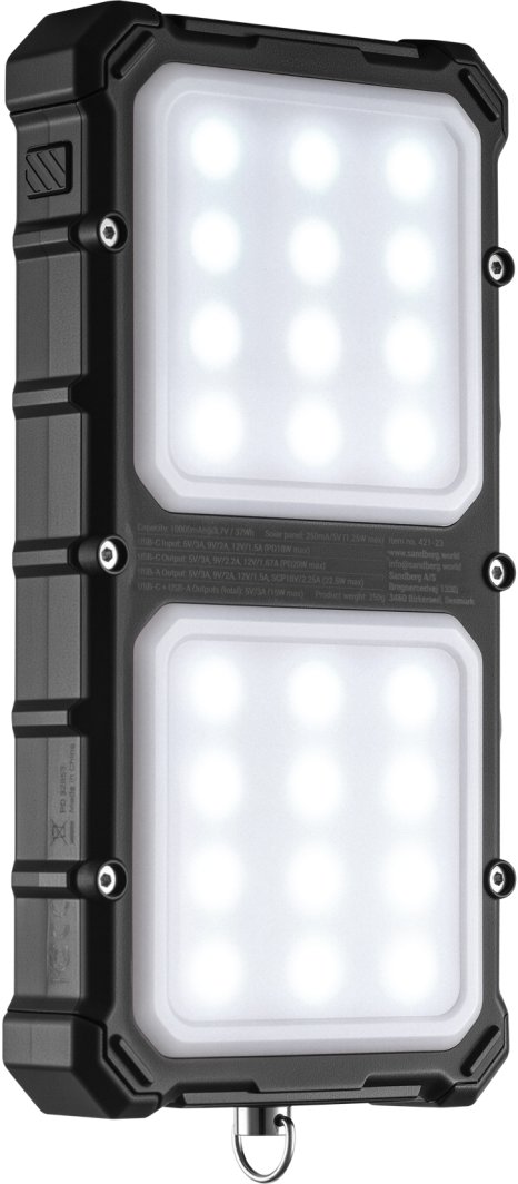 Powerbanku Sandberg Solar CampLED 10000, 10000mAh, panel diellor, LED, i zi