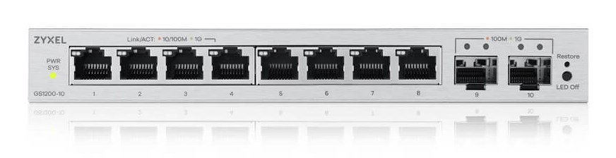 Switch rrjeti Zyxel GS1200-10v3, 8 porta Gigabit, 2 porta SFP, i zi