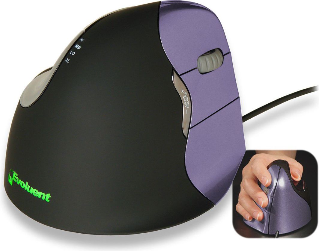 Maus Evoluent VerticalMouse, me kabllo, USB, i zi dhe vjollcë