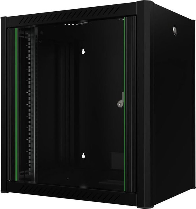 Raft muri Lanview RWP12U45BL, 12U, me derë xhami, i zi