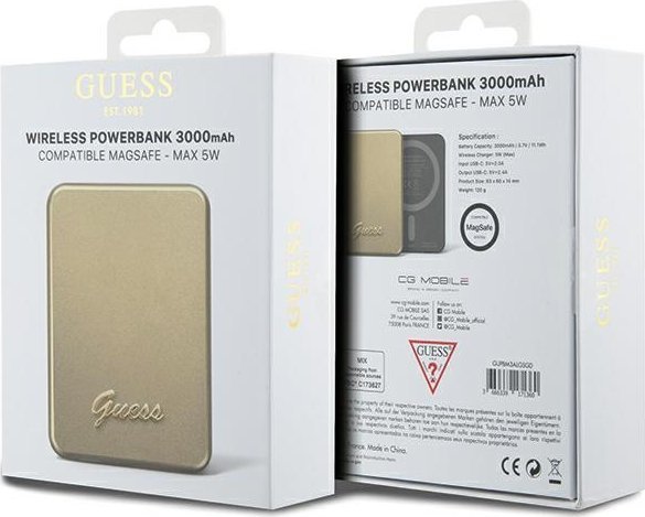 Powerbank wireless Guess GUPBM3ALGSGD, 3000mAh, 5W MagSafe, gold metalik