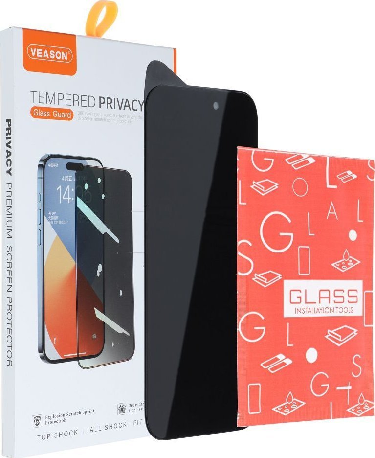 Mbrojtëse ekrani Veason 6D Pro Privacy për iPhone 15 Plus, xham i temperuar, e zezë