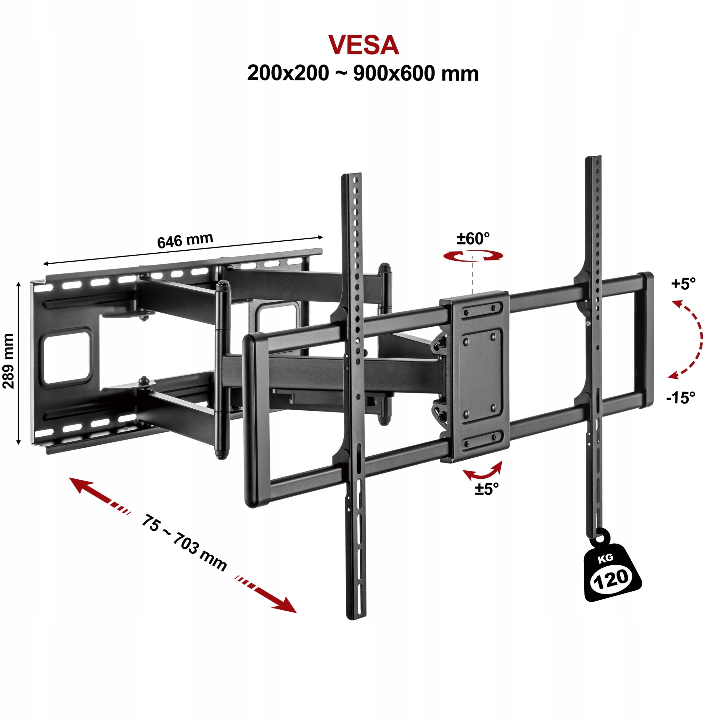 Mbajtëse murale Fiber Novelty MEGA-120, për TV 55" 120", rrotulluese, 120 kg, e zezë