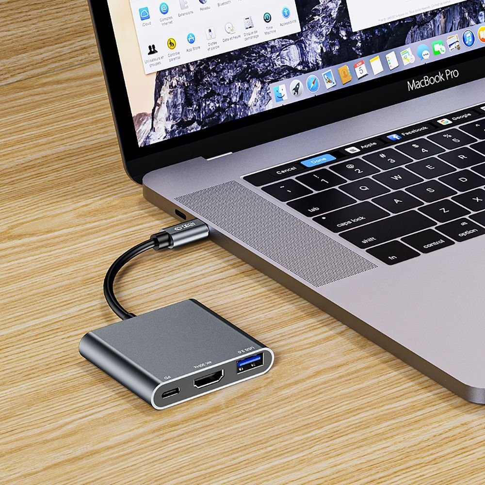 Adapter USB C Tech-Protect V1-HUB, 3 në 1, HDMI 4K, gri