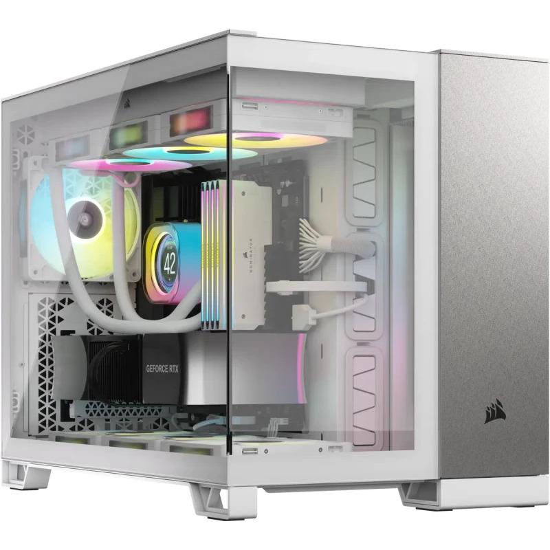 Kуќиште за компјутер Corsair 2500X, Micro ATX, калено стакло, бело сиво сатен