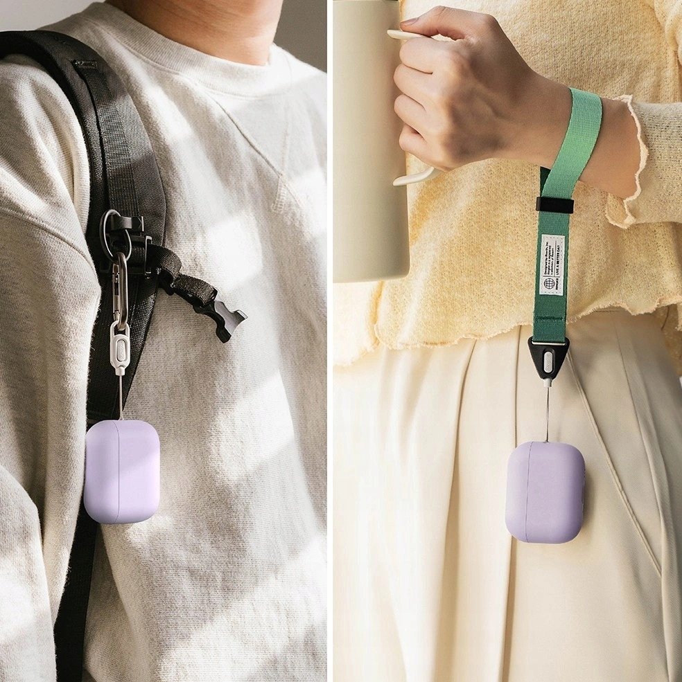Mbulesë silikoni Ringke për Apple AirPods Pro 3, me karabinë, light purple