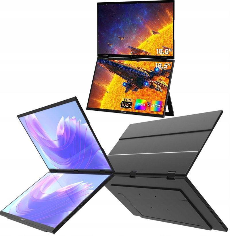 Monitor i dyfishtë ZEUSLAP, 18.5", 120Hz, i palosshëm